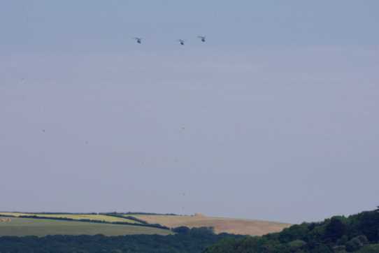 16 June 2023 - 12:03:41
Heading off over Galmpton.
------------------------
Three Royal Navy Merlins fly past Dartmouth